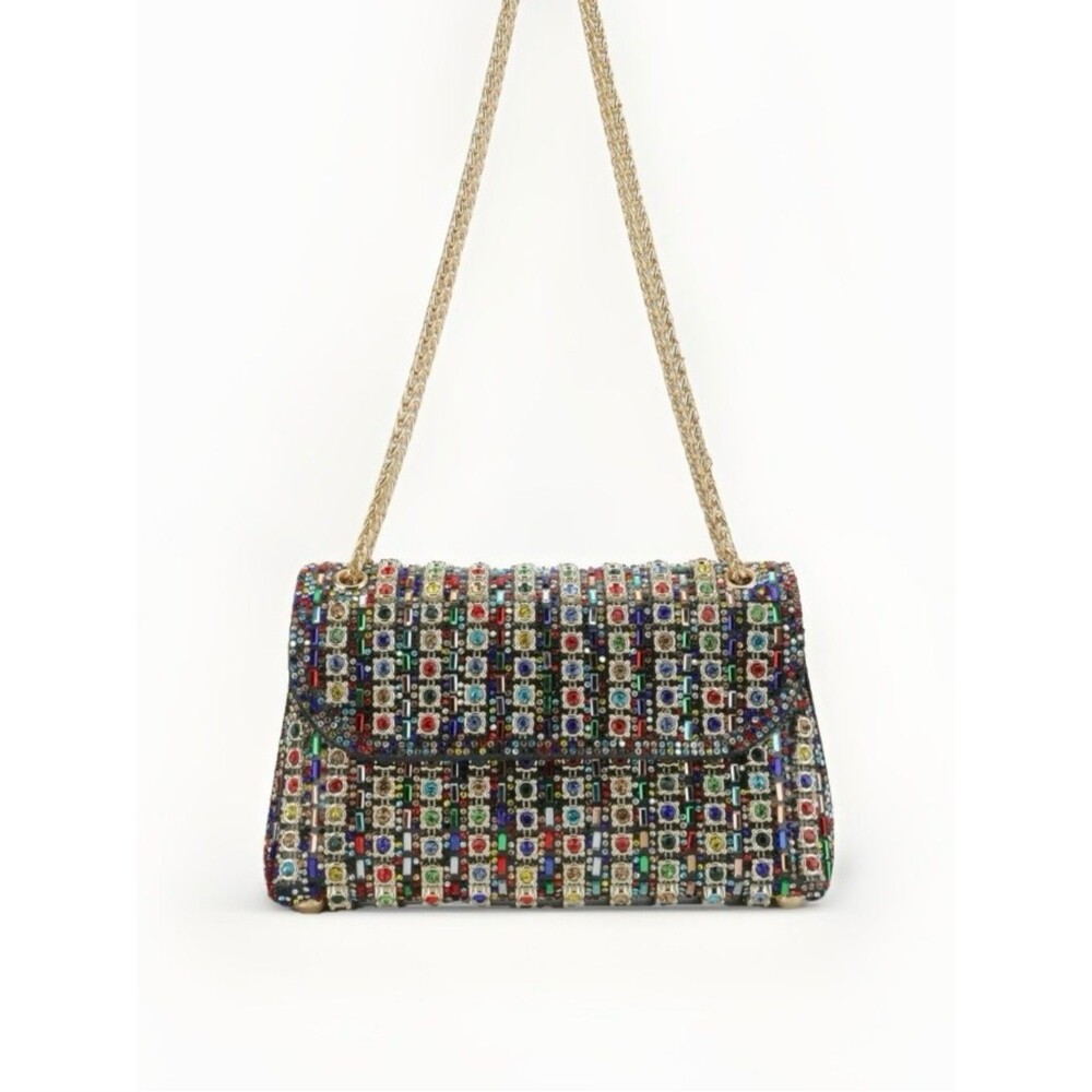 LaurenLorraine Celine Jeweled Shoulder Crossbody Bag Multicolor Chain Strap
